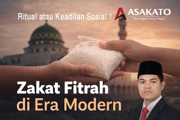 zakat fitrah di era modern dengan pembagian beras kepada masyarakat.