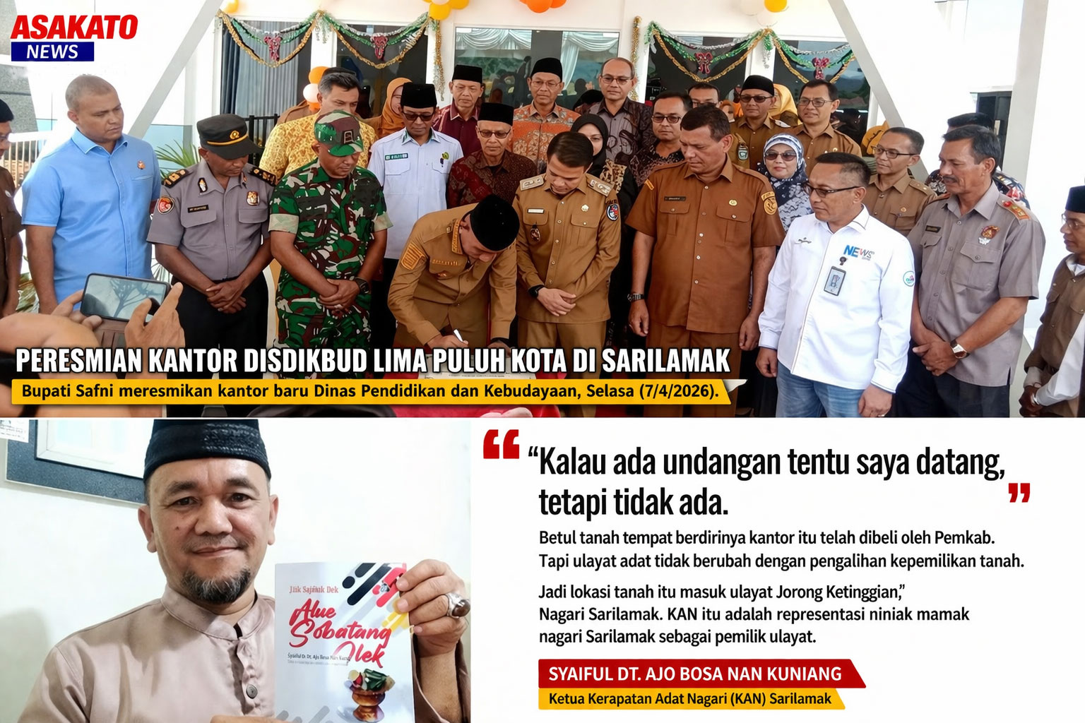 Peresmian Kantor Disdikbud Kabupaten Lima Puluh Kota di Sarilamak oleh Bupati Safni