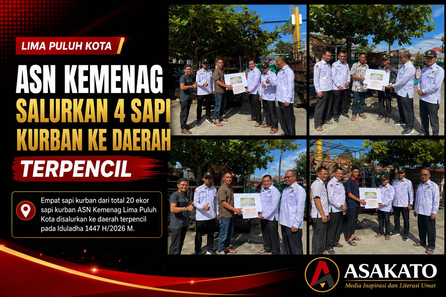 ASN Kemenag Lima Puluh Kota menyerahkan sapi kurban untuk daerah terpencil pada Iduladha 1447 Hijriah.