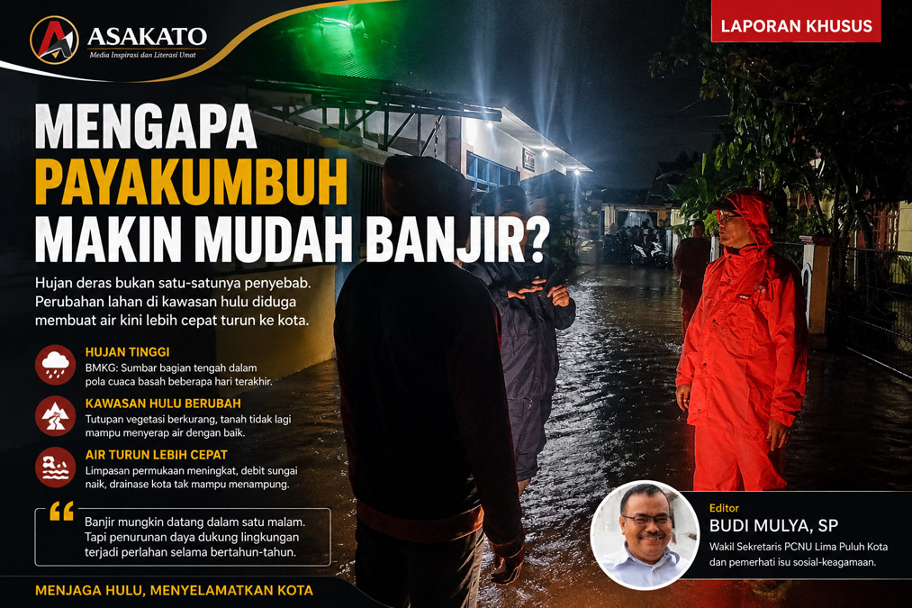 Kondisi banjir di Kota Payakumbuh akibat hujan deras dan limpasan air dari kawasan hulu