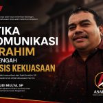 Budi Mulya SP dalam visual opini Asakato tentang etika komunikasi Nabi Ibrahim di tengah krisis kekuasaan dan adab komunikasi publik.