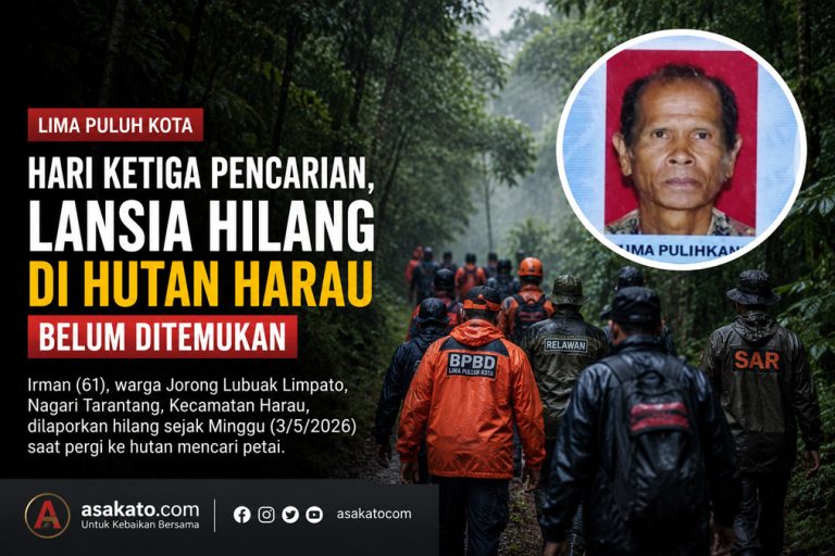 Tim gabungan melakukan pencarian Irman atau Pak Toia yang hilang di kawasan hutan Lembah Harau Kabupaten Lima Puluh Kota.
