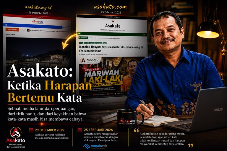 Visual sejarah lahirnya Asakato Media dari asakato.my.id hingga asakato.com