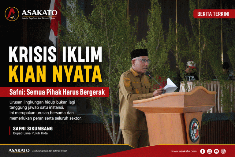 Bupati Lima Puluh Kota Safni Sikumbang menyampaikan sambutan pada Sosialisasi Hari Lingkungan Hidup Sedunia 2026 di Sarilamak.
