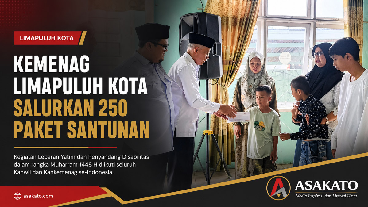 Penyerahan santunan Lebaran Yatim dan Penyandang Disabilitas di Kantor Kemenag Limapuluh Kota.