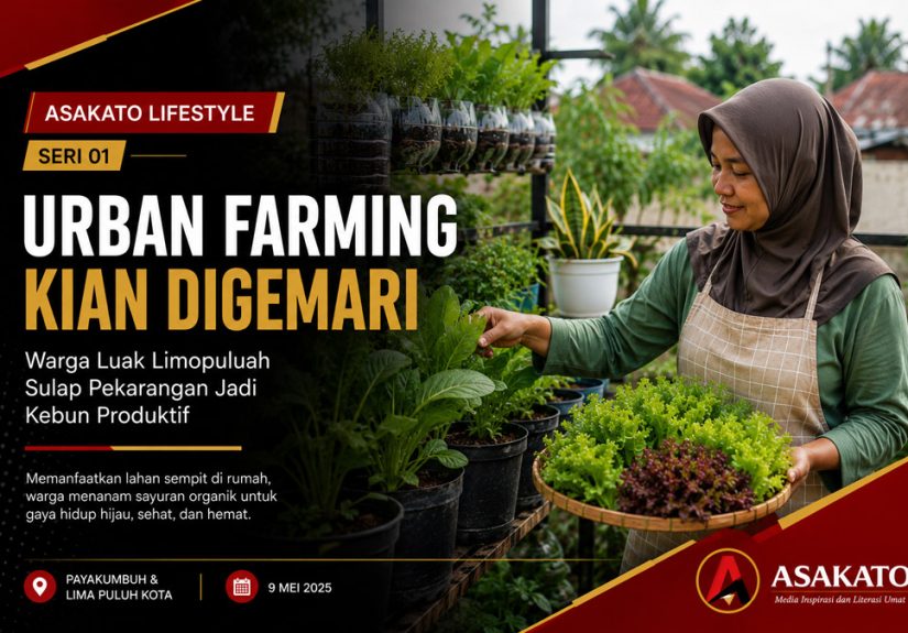 Seorang warga merawat tanaman sayuran di kebun urban farming pekarangan rumah di Luak Limopuluah.