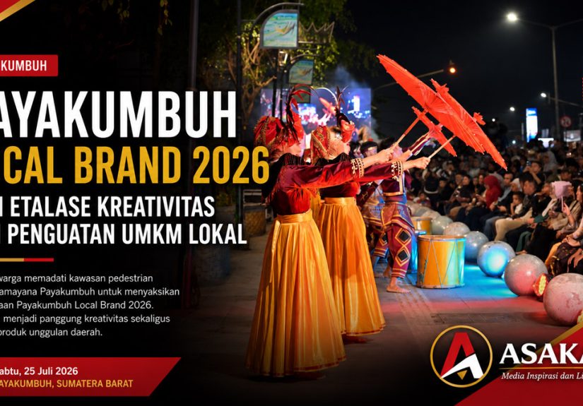 Penampilan seni budaya membuka Payakumbuh Local Brand 2026 yang menjadi etalase kreativitas UMKM dan ekonomi kreatif di kawasan pedestrian depan Ramayana Payakumbuh.