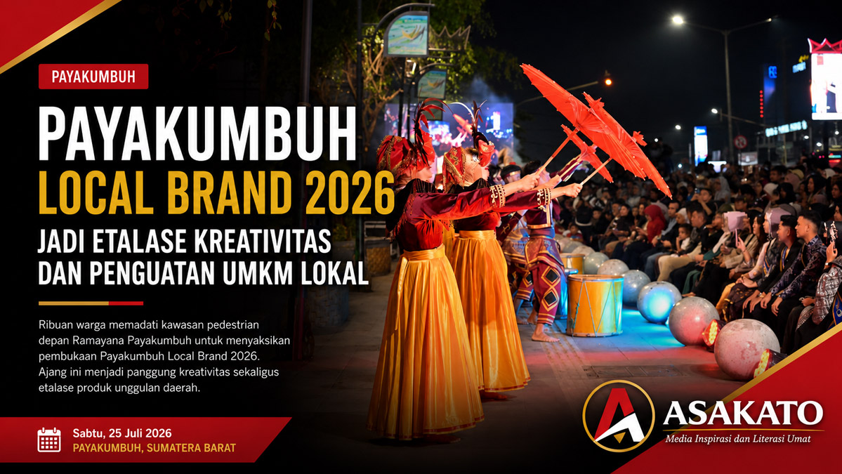 Penampilan seni budaya membuka Payakumbuh Local Brand 2026 yang menjadi etalase kreativitas UMKM dan ekonomi kreatif di kawasan pedestrian depan Ramayana Payakumbuh.