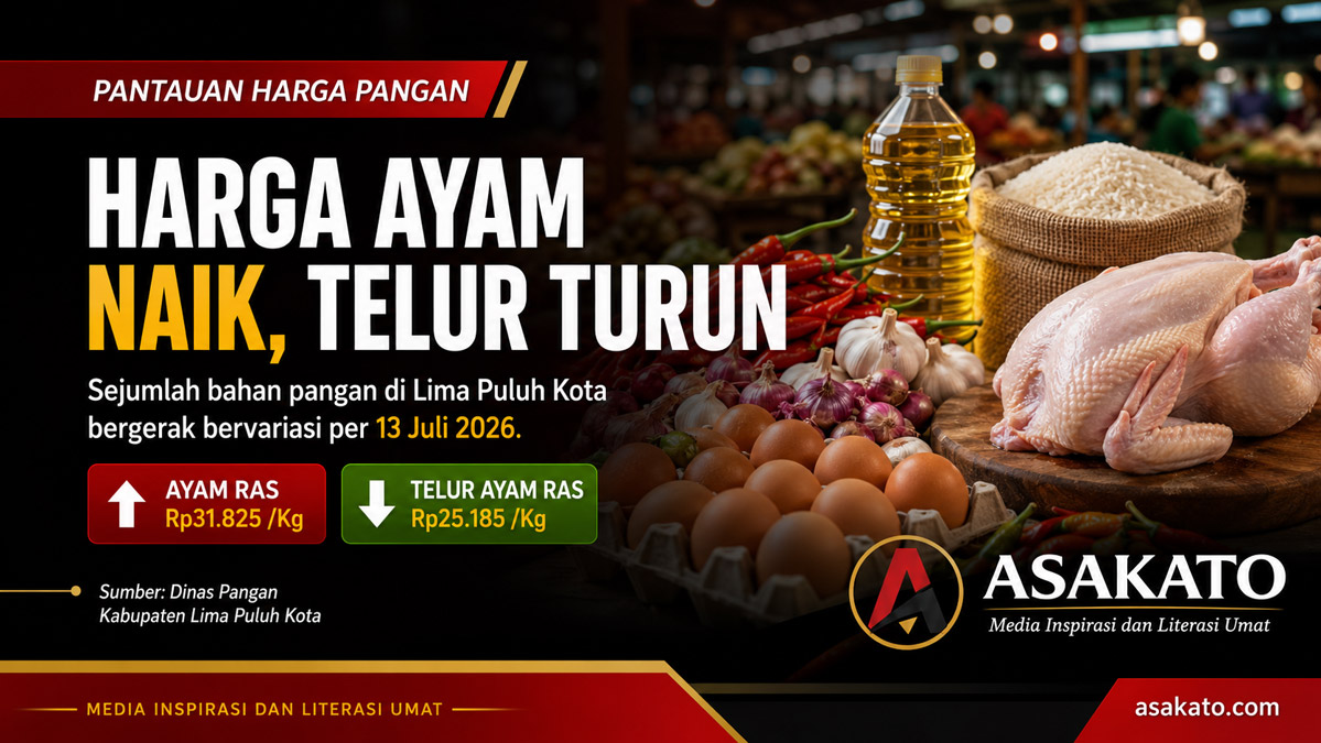 Harga ayam naik dan telur turun di Lima Puluh Kota 13 Juli 2026