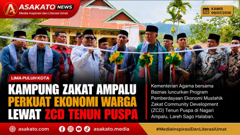 Gubernur Sumatera Barat Mahyeldi Ansharullah bersama pimpinan Baznas RI dan Kementerian Agama meresmikan Program ZCD Tenun Puspa di Kampung Zakat Ampalu, Kabupaten Lima Puluh Kota, Kamis (09/07/2026).