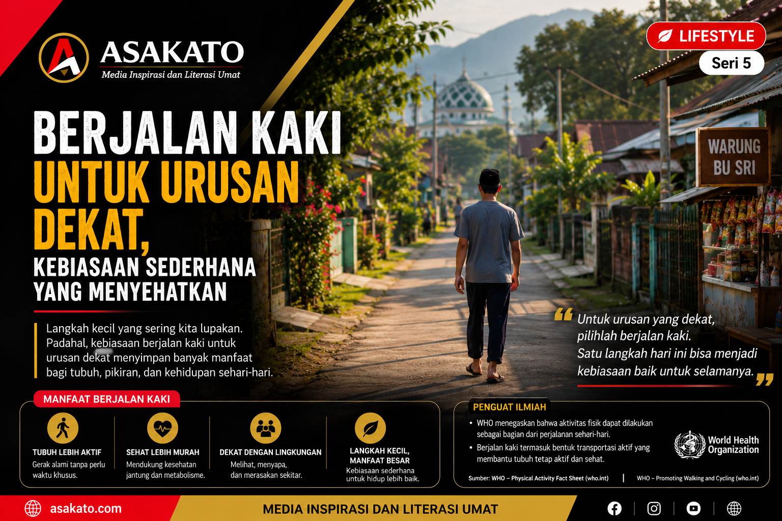 Warga berjalan kaki menuju warung di lingkungan permukiman