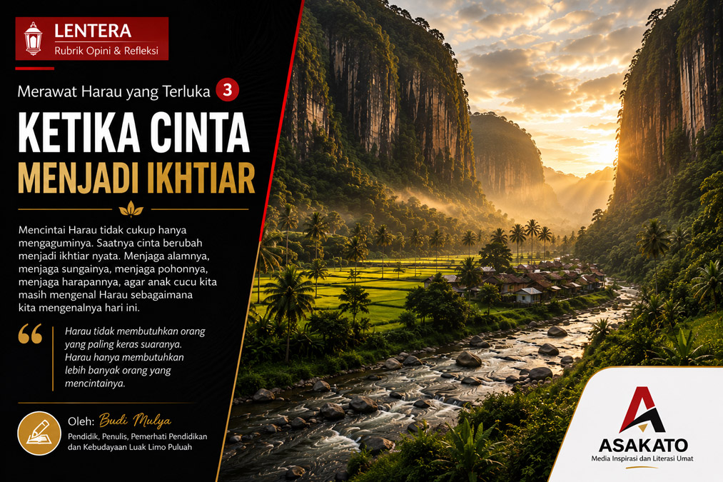 Pemandangan Lembah Harau dengan tebing, sawah, sungai, dan desa