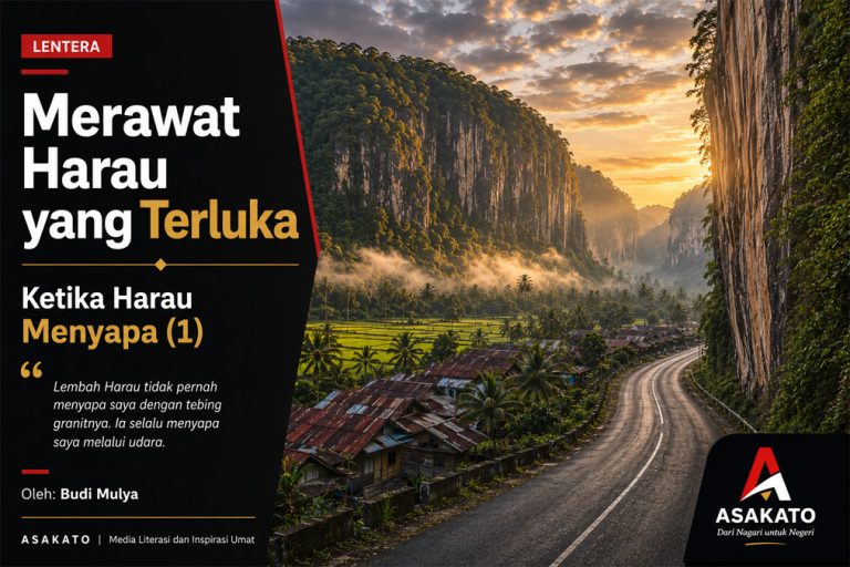 Jalan berliku memasuki Lembah Harau diapit tebing granit, hutan tropis, persawahan, dan perkampungan di Kabupaten Lima Puluh Kota.