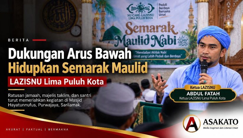 Abdul Fatah memimpin Semarak Maulid dan zikir LAZISNU Lima Puluh Kota di Masjid Hayatunnufus Purwajaya