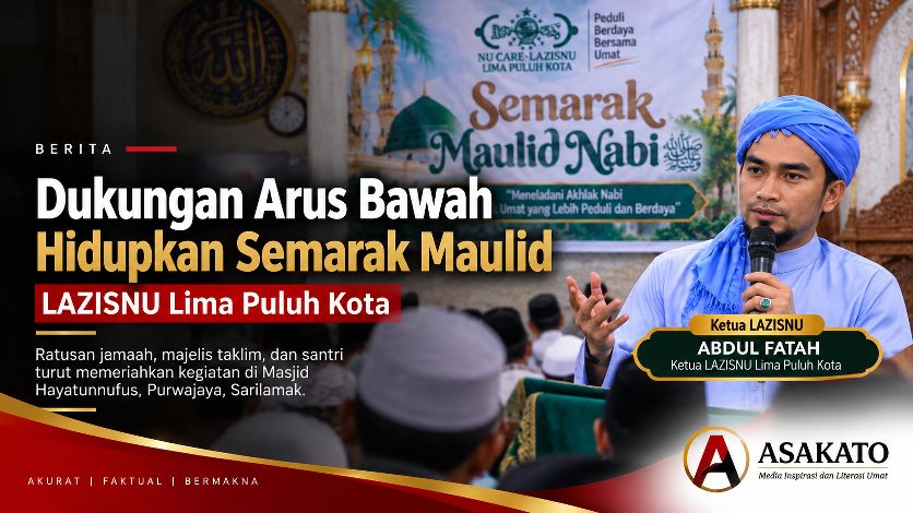 Abdul Fatah memimpin Semarak Maulid dan zikir LAZISNU Lima Puluh Kota di Masjid Hayatunnufus Purwajaya