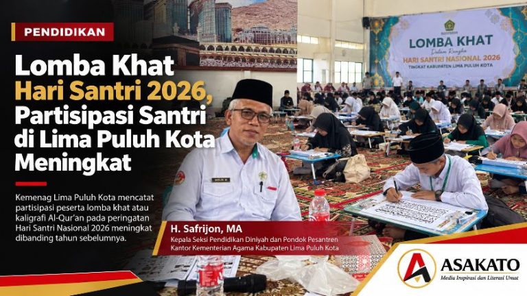 Buya Safrijon dan santri dalam kegiatan lomba khat Hari Santri Nasional 2026 di Lima Puluh Kota.