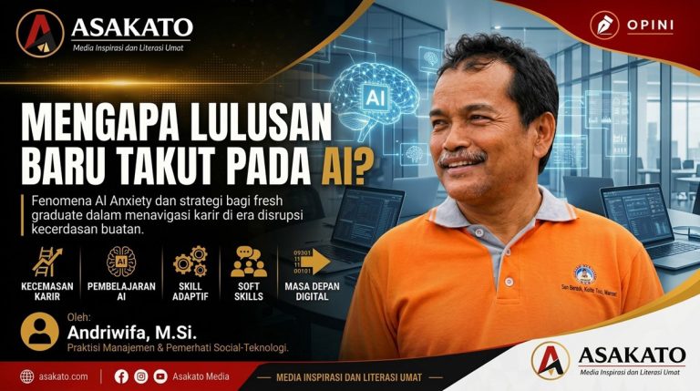 Ilustrasi lulusan baru takut AI dan fenomena AI anxiety